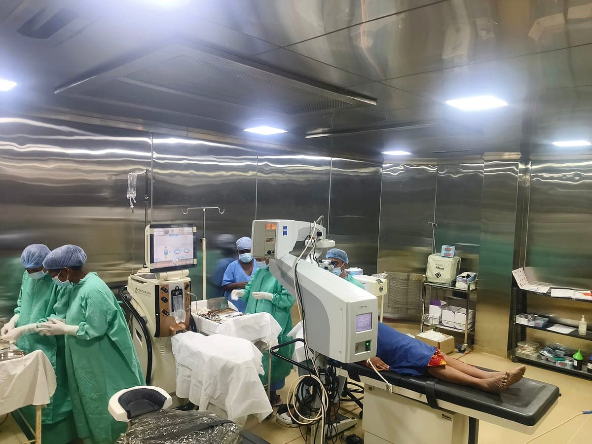 Surgical team at work in the operation theatre at Ruby Eye Hospital, Berhampur