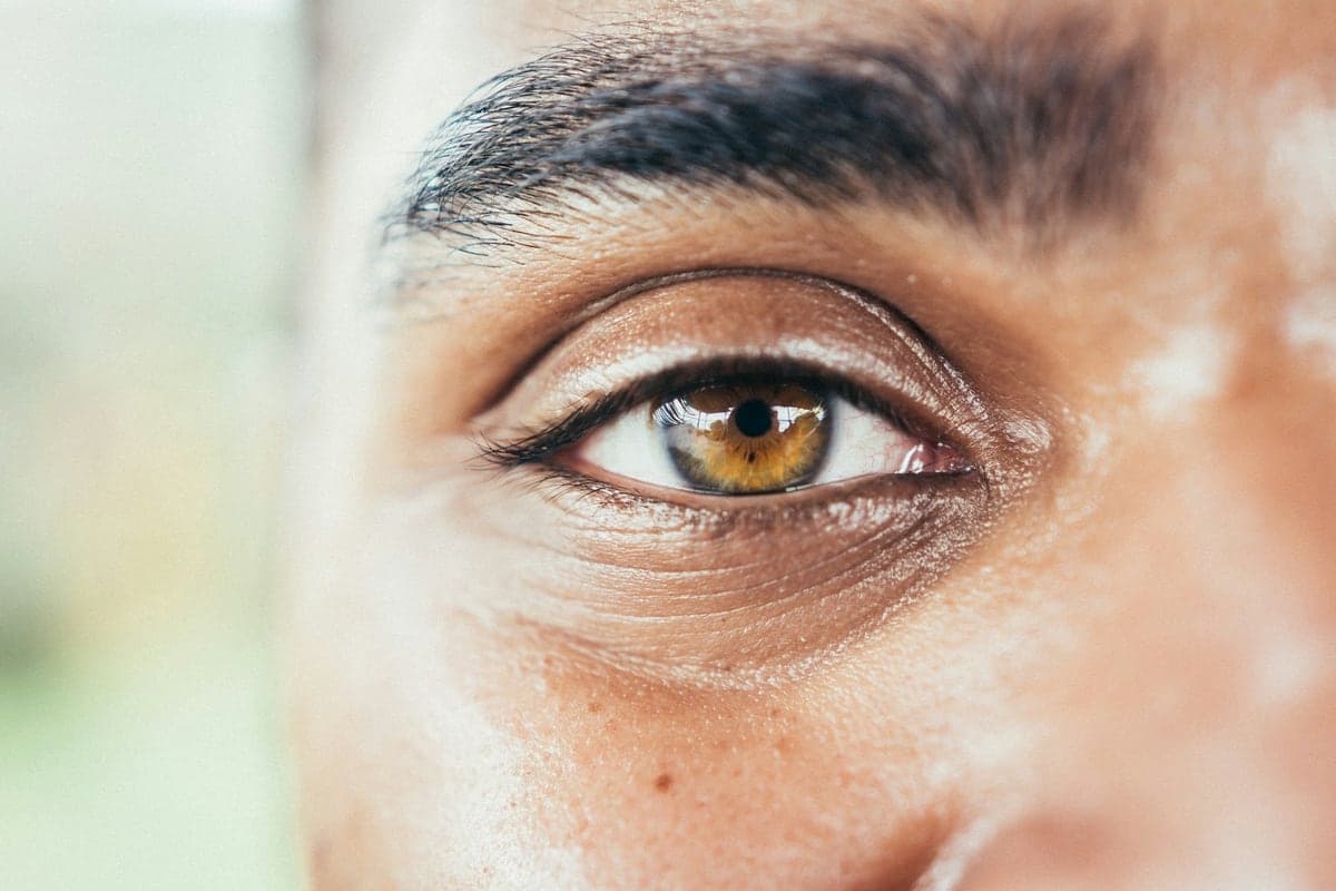 Close-up of a man's eye, eyelid and eyebrow